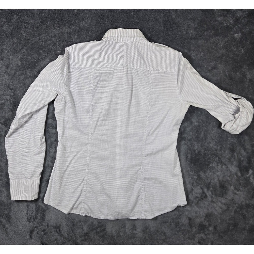 Banana Republic Button Up Shirt Women Medium White Navy Checked 100% Cotton Logo - Picture 3 of 10